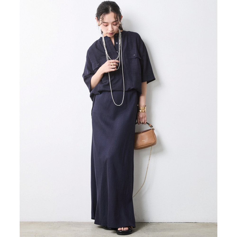 レーヨン麻衿リブハーフスリーブブラウス 大きいサイズ シックスタイル2