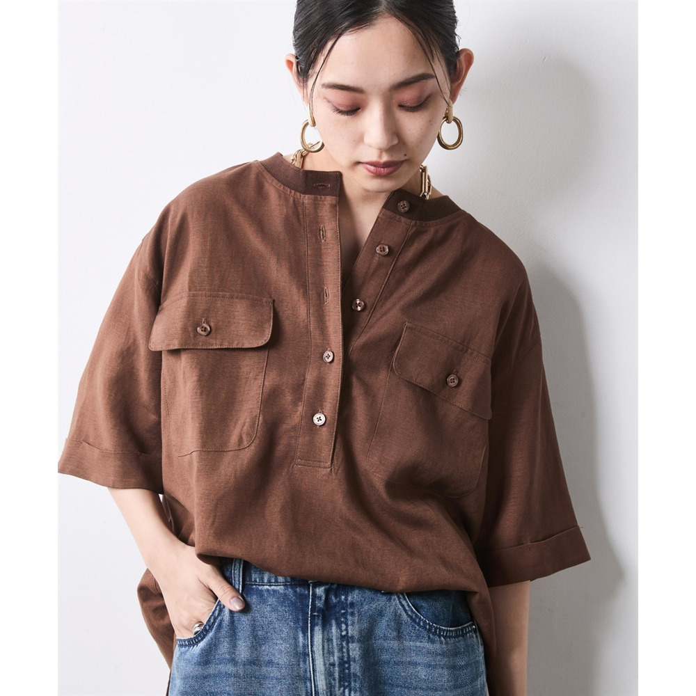 レーヨン麻衿リブハーフスリーブブラウス 大きいサイズ シックスタイル26