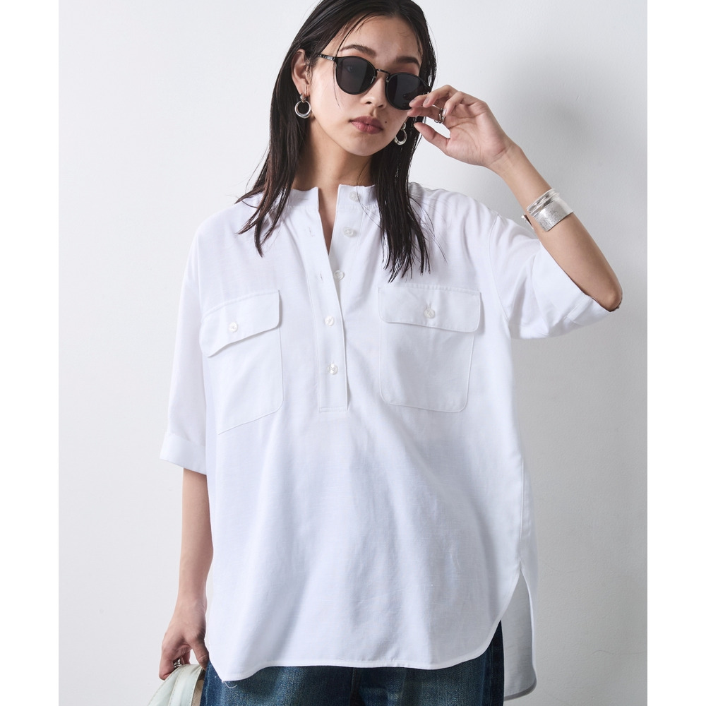 レーヨン麻衿リブハーフスリーブブラウス 大きいサイズ シックスタイル29