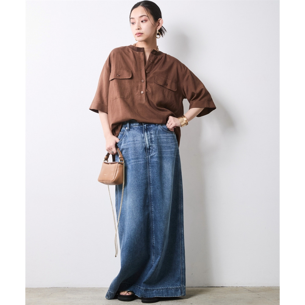 レーヨン麻衿リブハーフスリーブブラウス 大きいサイズ シックスタイル3