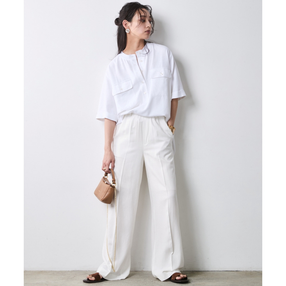 レーヨン麻衿リブハーフスリーブブラウス 大きいサイズ シックスタイル30