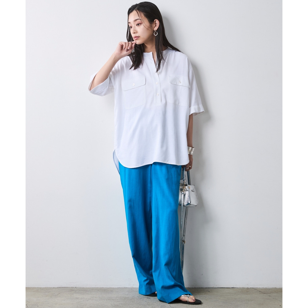 レーヨン麻衿リブハーフスリーブブラウス 大きいサイズ シックスタイル4