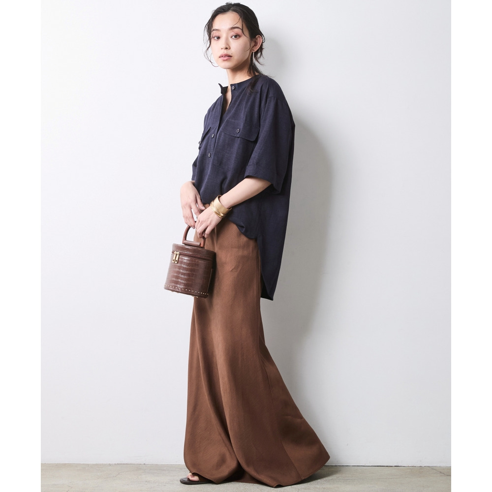 レーヨン麻衿リブハーフスリーブブラウス 大きいサイズ シックスタイル5