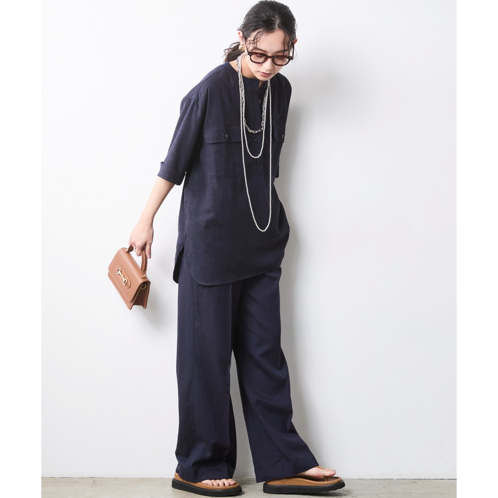 レーヨン麻衿リブハーフスリーブブラウス 大きいサイズ シックスタイル8