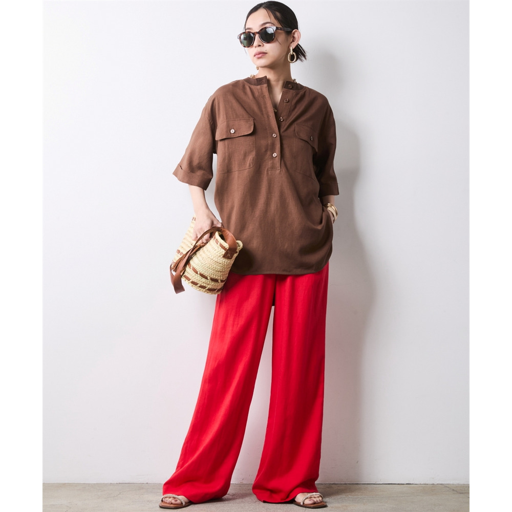 レーヨン麻衿リブハーフスリーブブラウス 大きいサイズ シックスタイル9