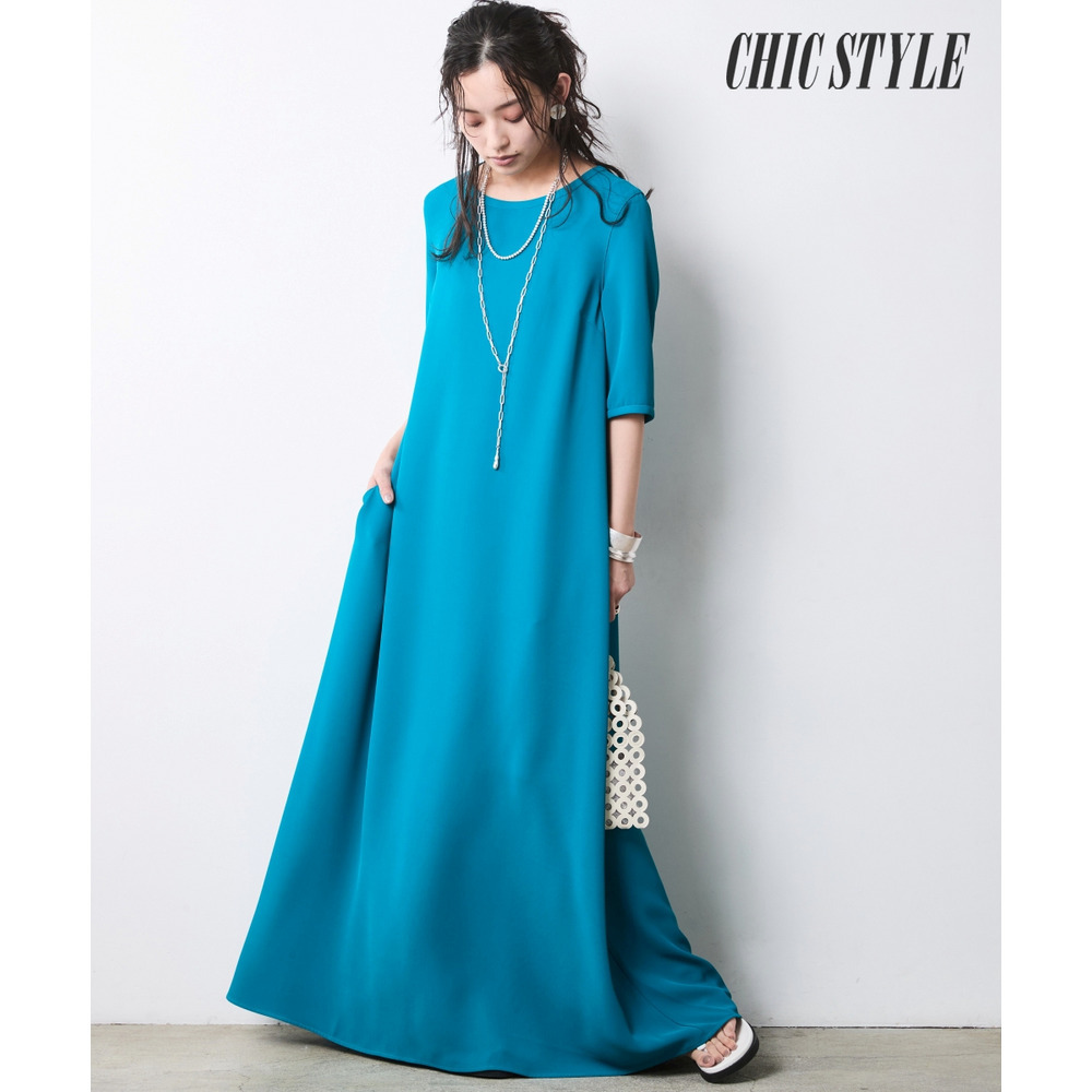 Aライン5分袖マキシワンピース 大きいサイズ　シックスタイル