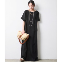 レーヨン麻パフスリーブロングワンピース 大きいサイズ　シックスタイル