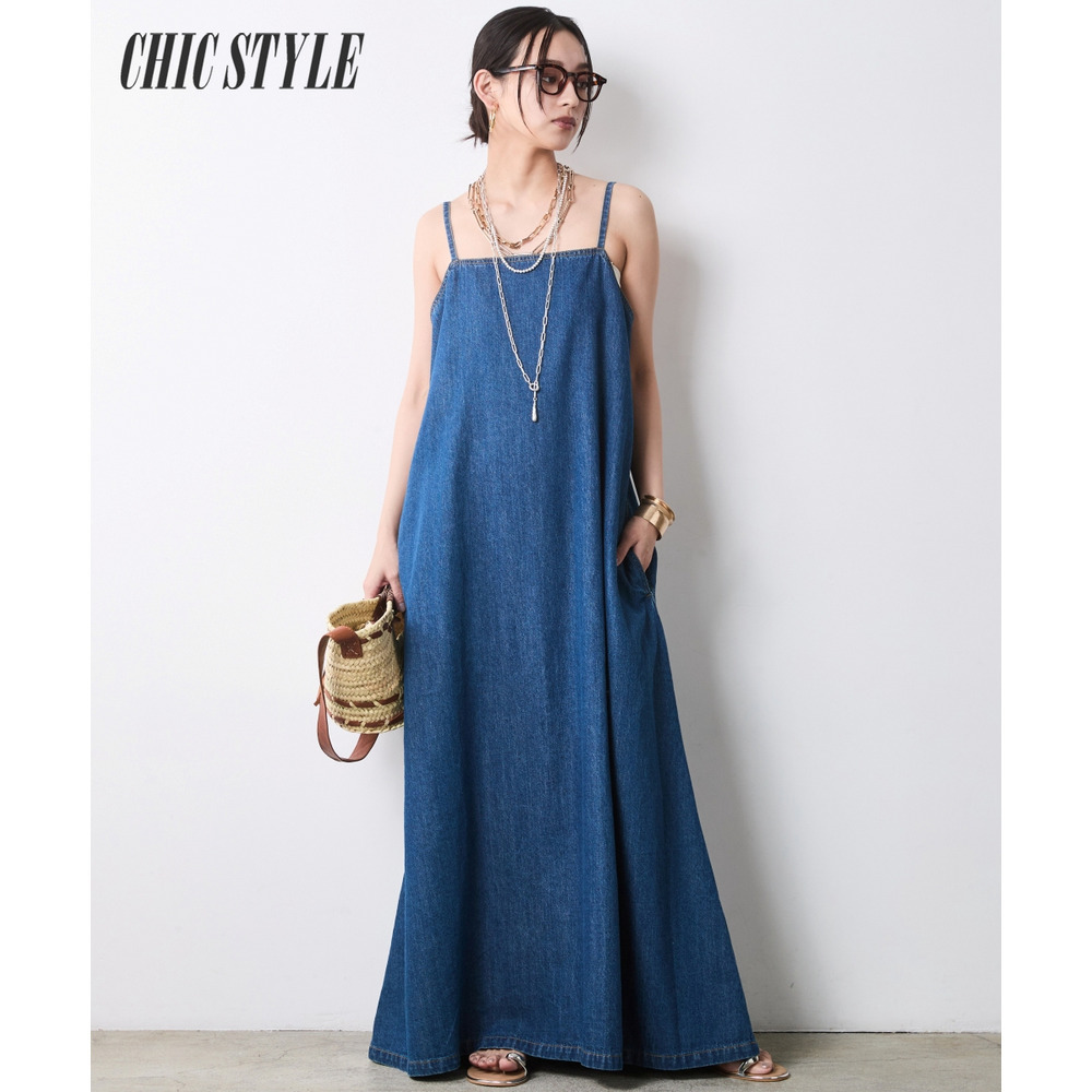 綿100％ライトオンスデニムキャミソールロングワンピース 大きいサイズ　シックスタイル