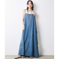 綿100％ライトオンスデニムキャミソールロングワンピース 大きいサイズ　シックスタイル