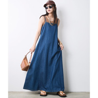 綿100％ライトオンスデニムキャミソールロングワンピース 大きいサイズ　シックスタイル