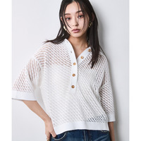 綿麻透かし編ポロニット 大きいサイズ　シックスタイル