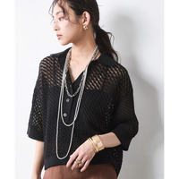 綿麻透かし編ポロニット 大きいサイズ　シックスタイル