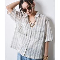 シアーチェックショート丈ブラウス 大きいサイズ　シックスタイル