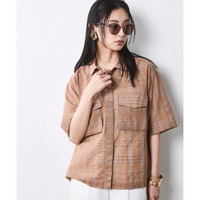シアーチェックショート丈ブラウス 大きいサイズ　シックスタイル
