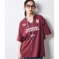 綿100％スリットネックプリントTシャツ 大きいサイズ　シックスタイル