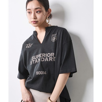 綿100％スリットネックプリントTシャツ 大きいサイズ　シックスタイル