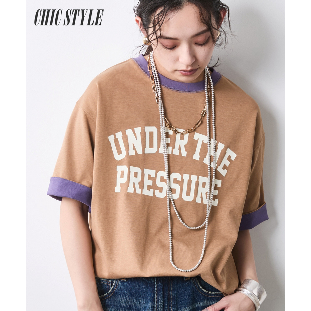 綿100％バイカラーロゴプリントTシャツ 大きいサイズ　シックスタイル