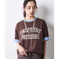 綿100％バイカラーロゴプリントTシャツ 大きいサイズ　シックスタイル