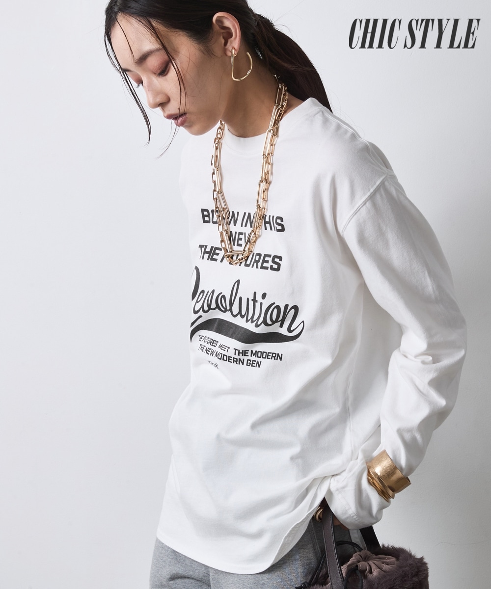 綿100%ピグメント染ロングスリーブロゴプリントTシャツ 大きいサイズ シックスタイル1