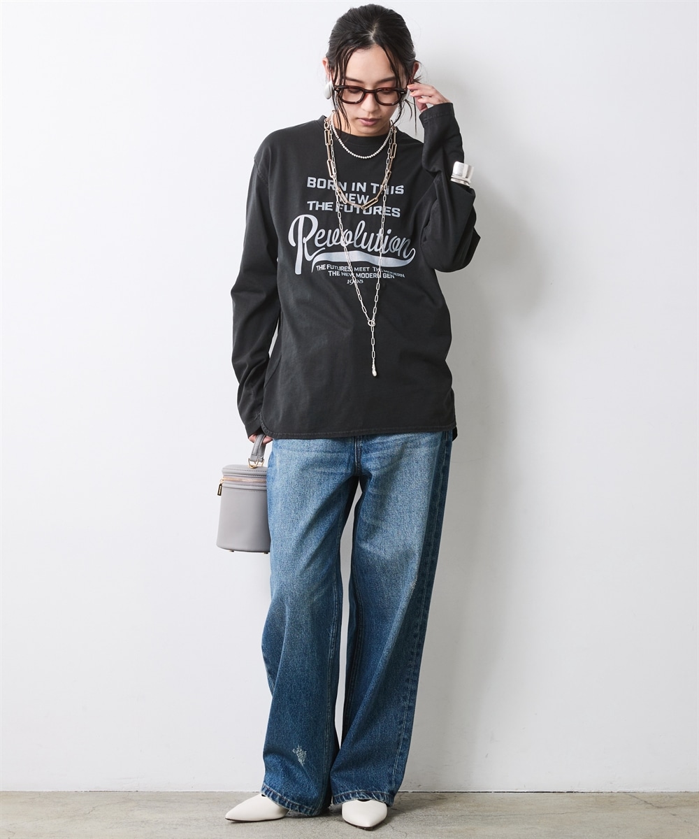 綿100%ピグメント染ロングスリーブロゴプリントTシャツ 大きいサイズ シックスタイル1