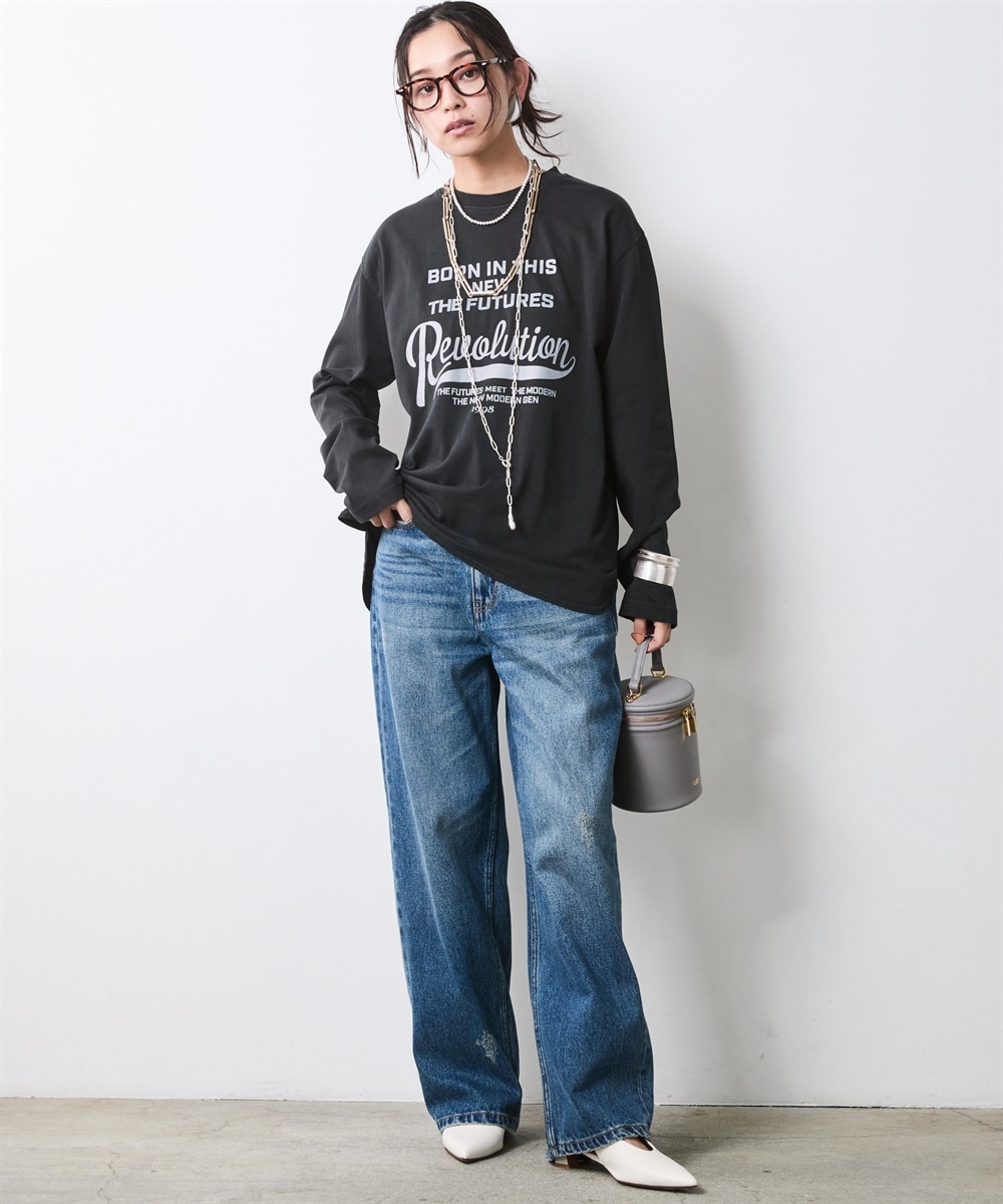 綿100%ピグメント染ロングスリーブロゴプリントTシャツ 大きいサイズ シックスタイル3
