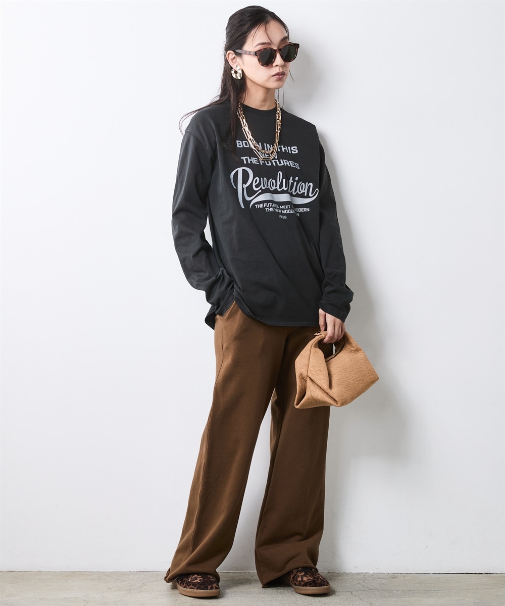 綿100%ピグメント染ロングスリーブロゴプリントTシャツ 大きいサイズ シックスタイル5