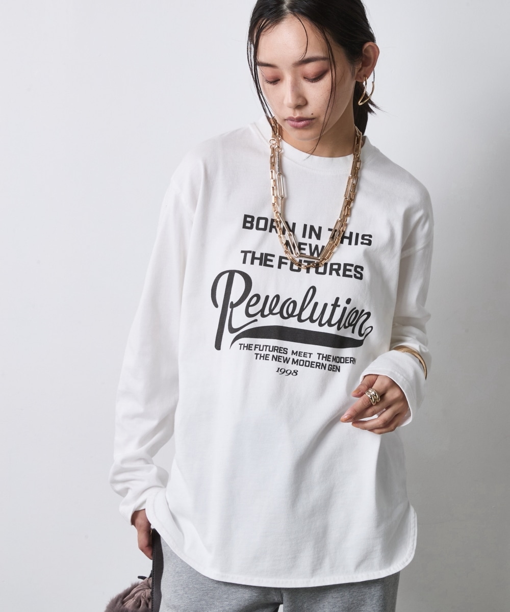 綿100%ピグメント染ロングスリーブロゴプリントTシャツ 大きいサイズ シックスタイル1