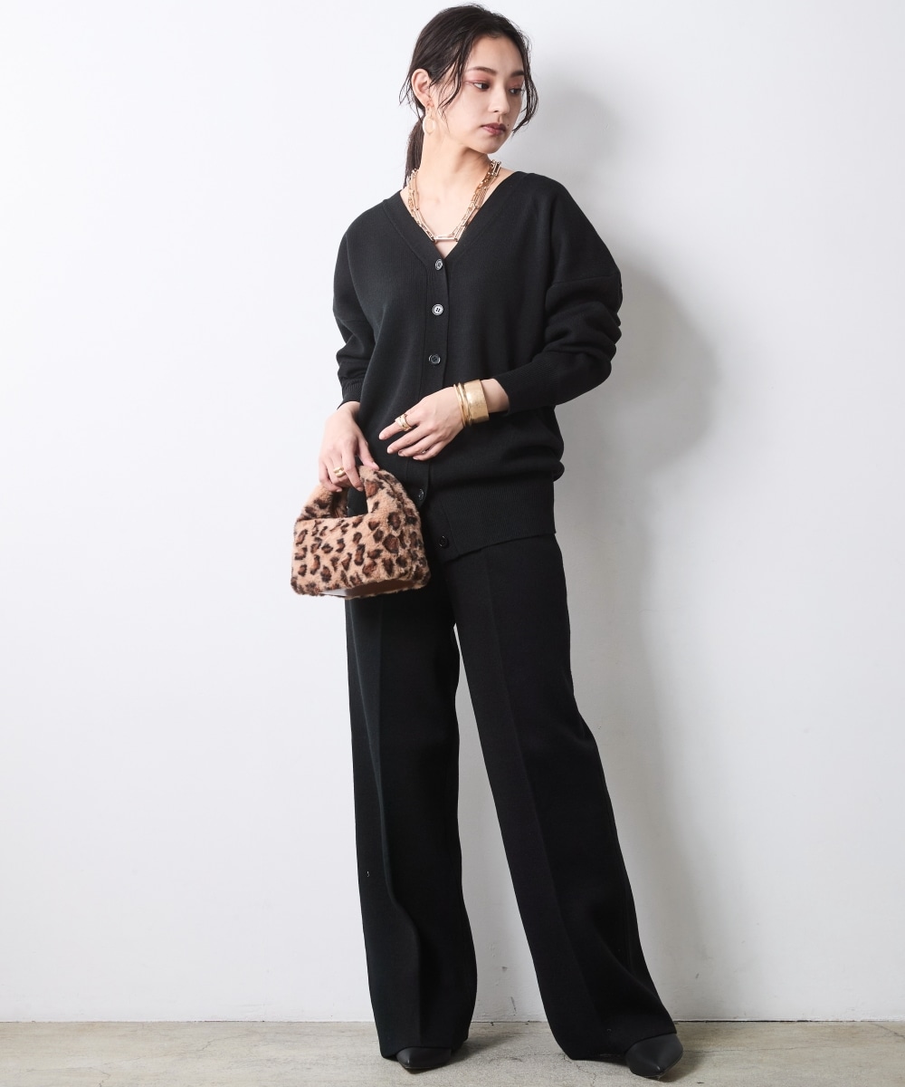 ニットワイドストレートパンツ 大きいサイズ シックスタイル1