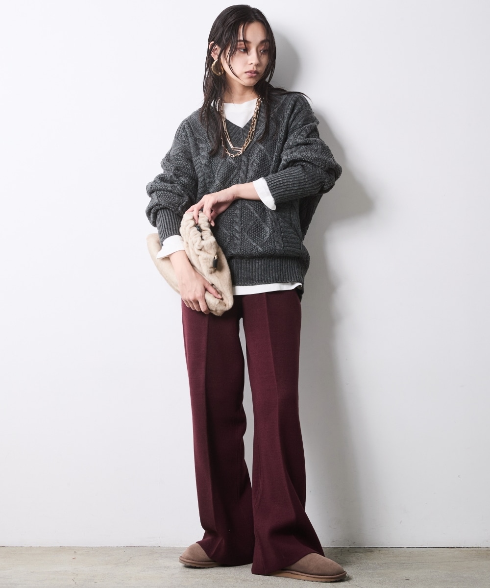 ニットワイドストレートパンツ 大きいサイズ シックスタイル3