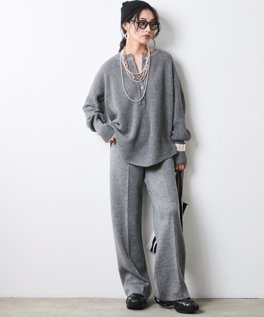 ニットワイドストレートパンツ 大きいサイズ シックスタイル4