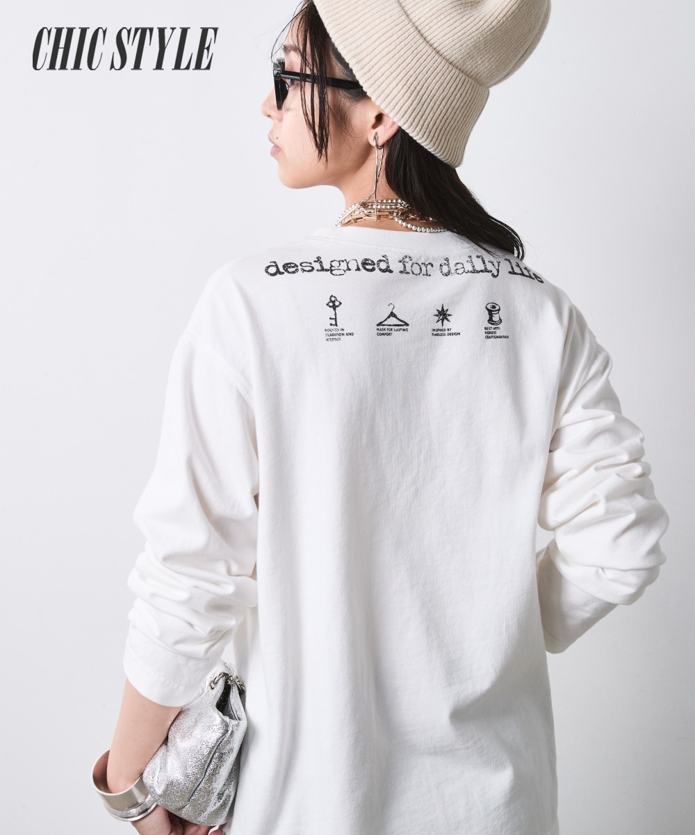 ピグメント染綿100％ロゴプリントロングスリーブTシャツ　大きいサイズ　シックスタイル