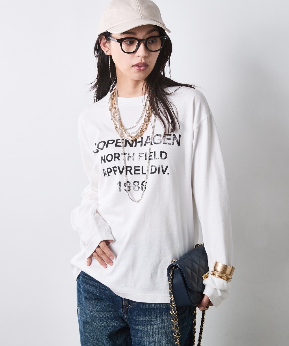 ピグメント染綿100％ロゴプリントロングスリーブTシャツ　大きいサイズ　シックスタイル