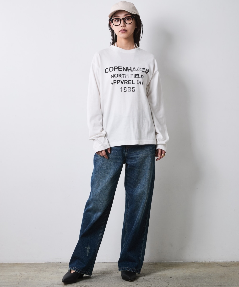 ピグメント染綿100%ロゴプリントロングスリーブTシャツ 大きいサイズ シックスタイル19