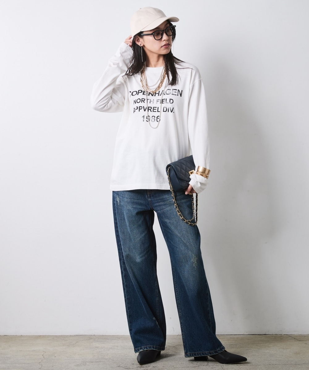 ピグメント染綿100%ロゴプリントロングスリーブTシャツ 大きいサイズ シックスタイル2