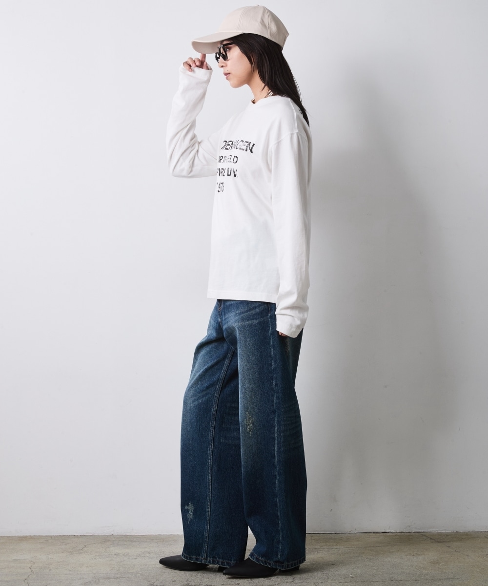ピグメント染綿100%ロゴプリントロングスリーブTシャツ 大きいサイズ シックスタイル20