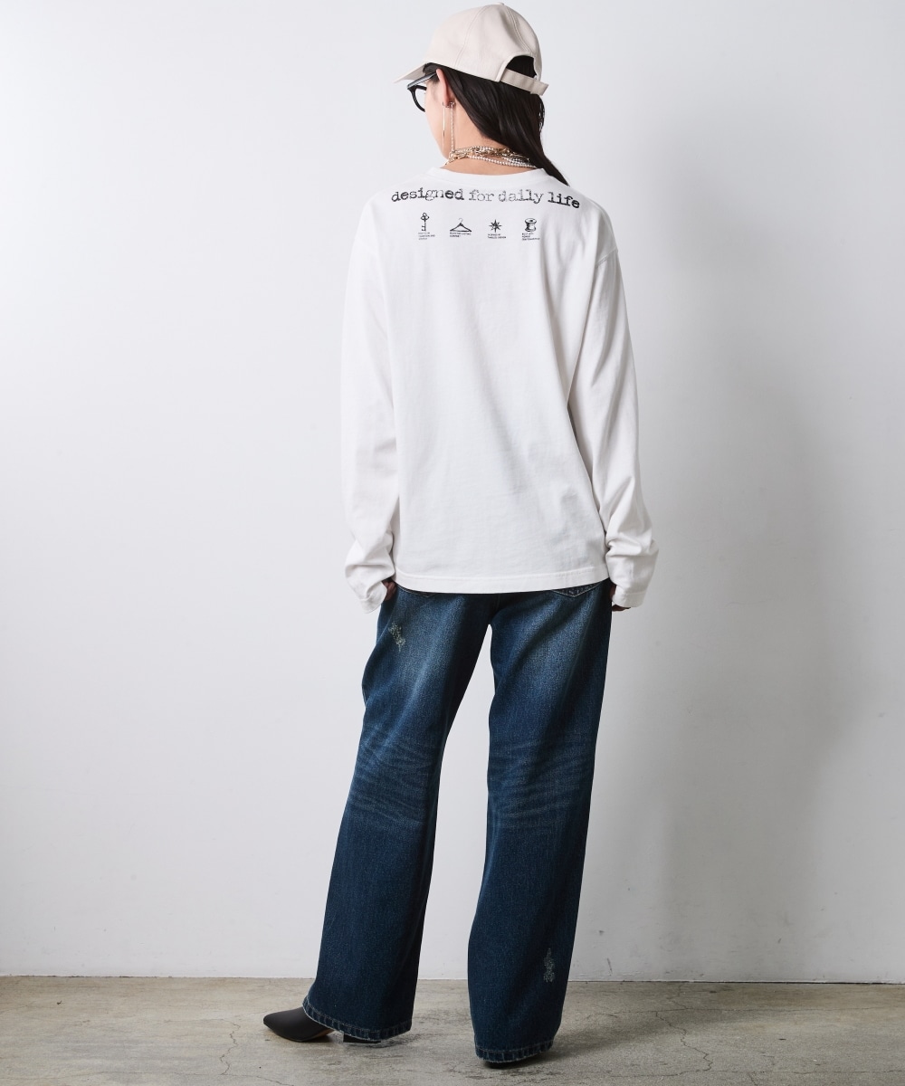ピグメント染綿100%ロゴプリントロングスリーブTシャツ 大きいサイズ シックスタイル21