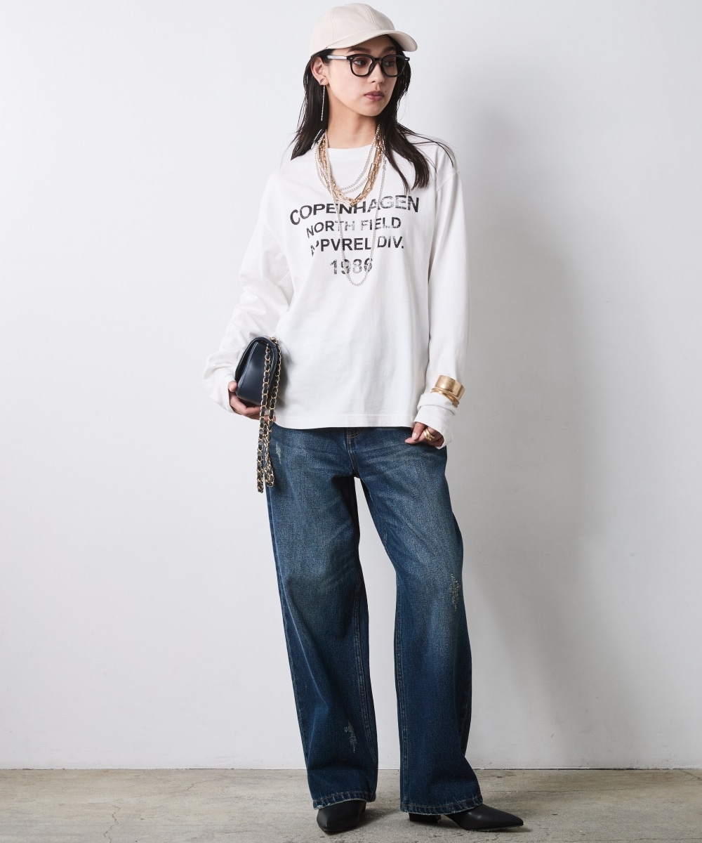 ピグメント染綿100%ロゴプリントロングスリーブTシャツ 大きいサイズ シックスタイル22