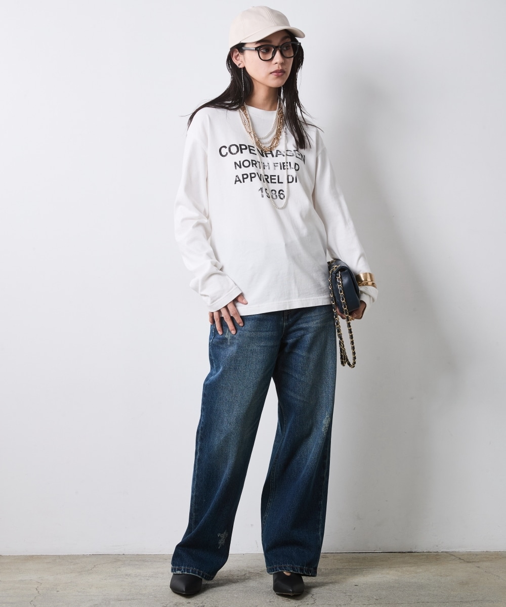 ピグメント染綿100%ロゴプリントロングスリーブTシャツ 大きいサイズ シックスタイル23