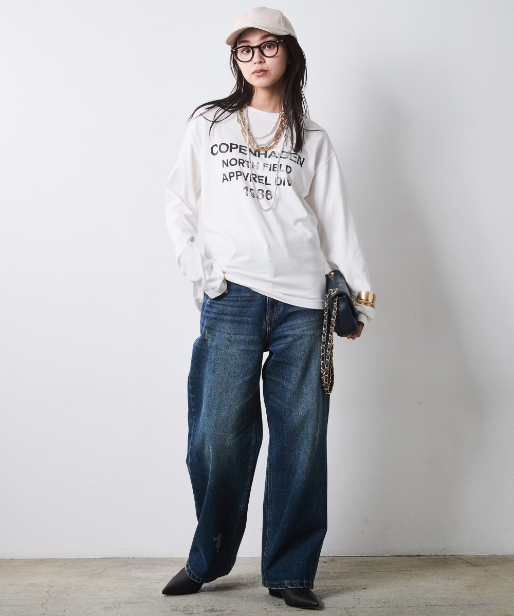 ピグメント染綿100%ロゴプリントロングスリーブTシャツ 大きいサイズ シックスタイル24