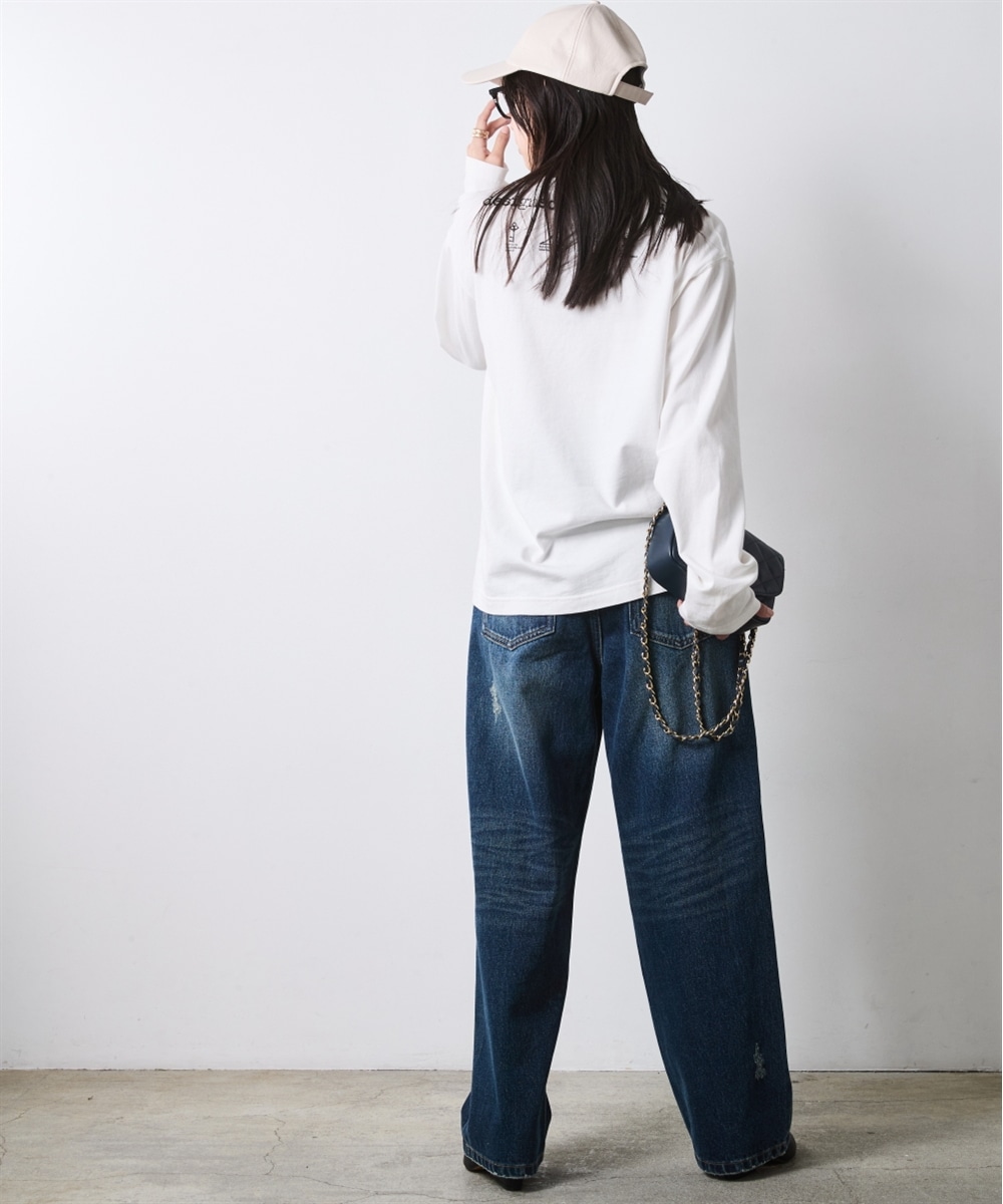 ピグメント染綿100%ロゴプリントロングスリーブTシャツ 大きいサイズ シックスタイル25