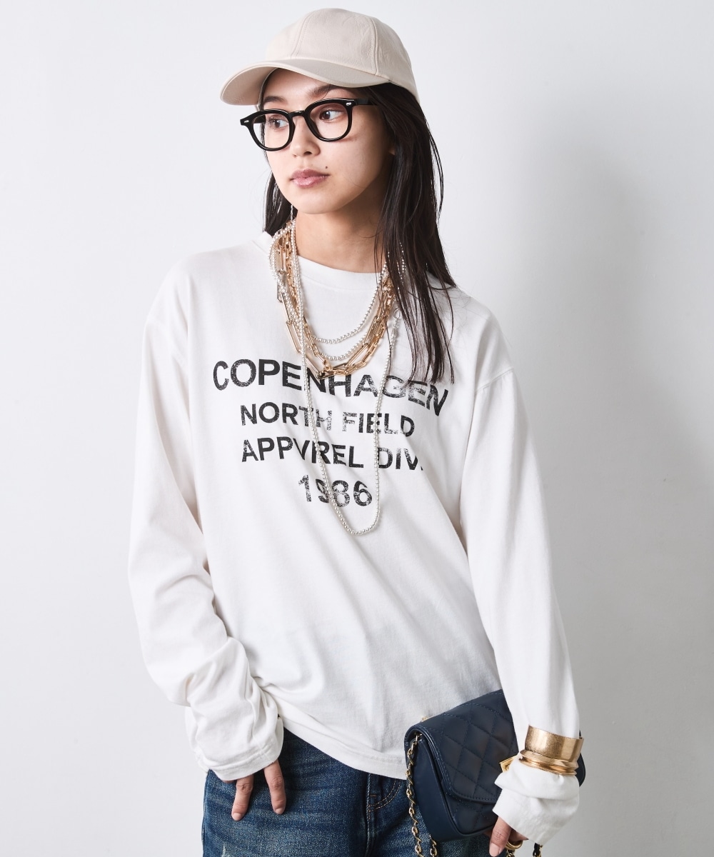 ピグメント染綿100%ロゴプリントロングスリーブTシャツ 大きいサイズ シックスタイル26