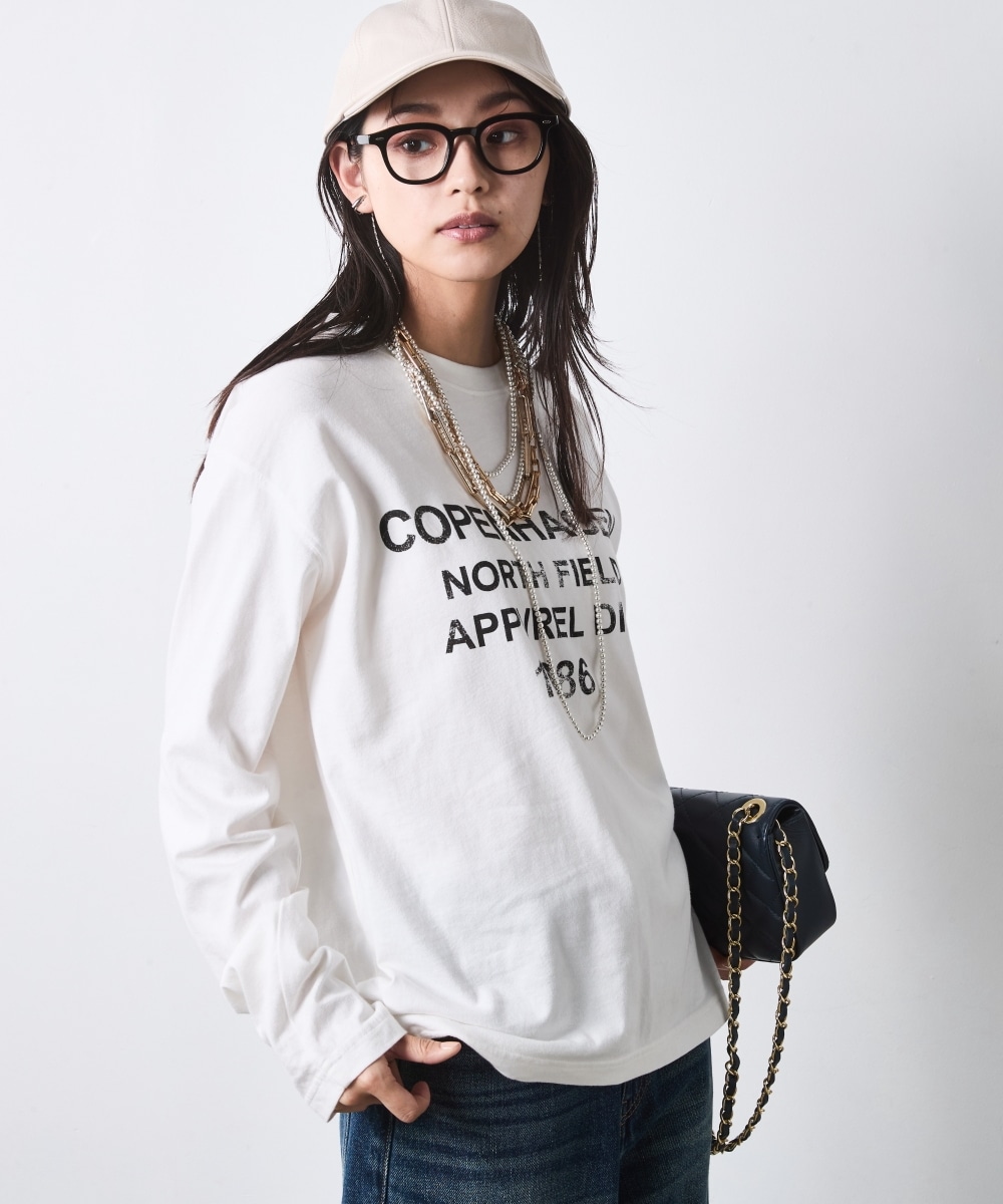 ピグメント染綿100%ロゴプリントロングスリーブTシャツ 大きいサイズ シックスタイル27