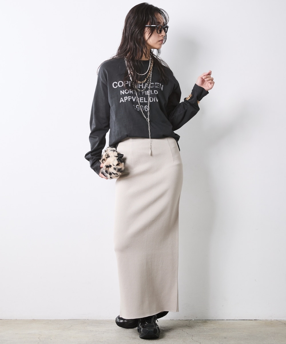 ピグメント染綿100%ロゴプリントロングスリーブTシャツ 大きいサイズ シックスタイル3