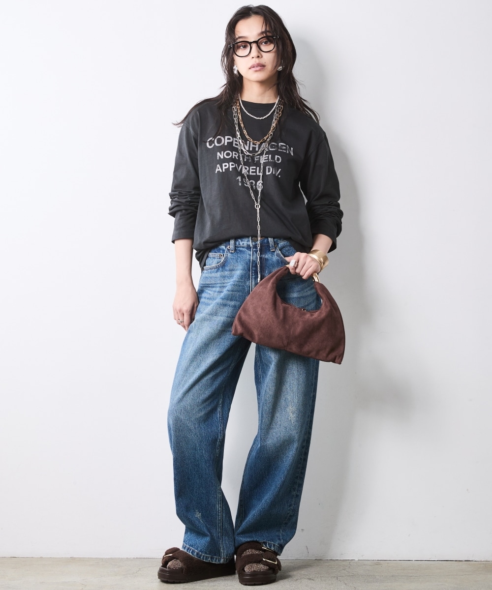 ピグメント染綿100%ロゴプリントロングスリーブTシャツ 大きいサイズ シックスタイル5