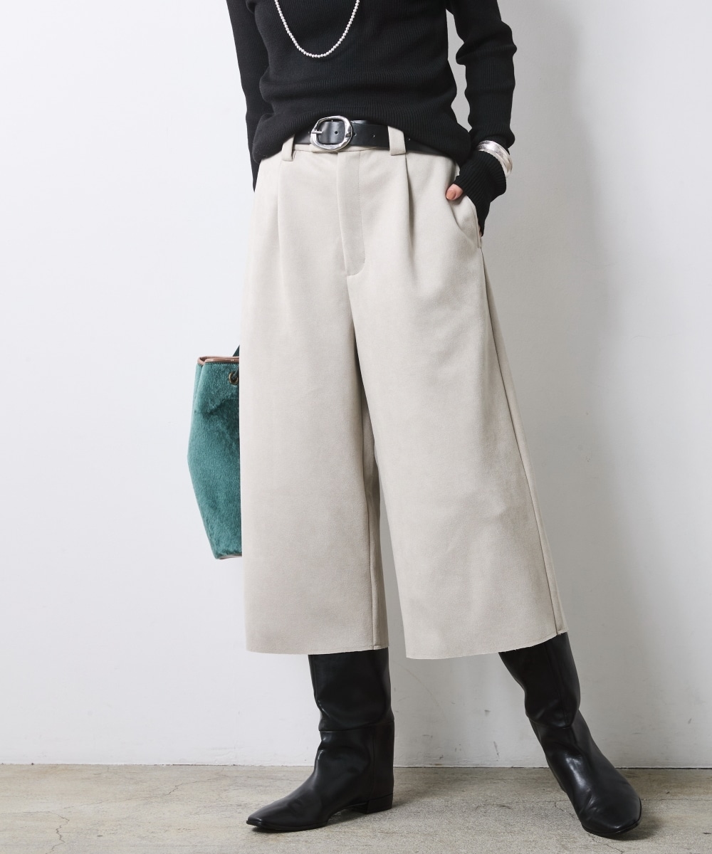 フェイクスエードクロップドパンツ　大きいサイズ　シックスタイル