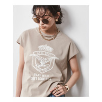 大きいサイズ 綿100％フレンチスリーブロゴプリントＴシャツ（シックスタイル）