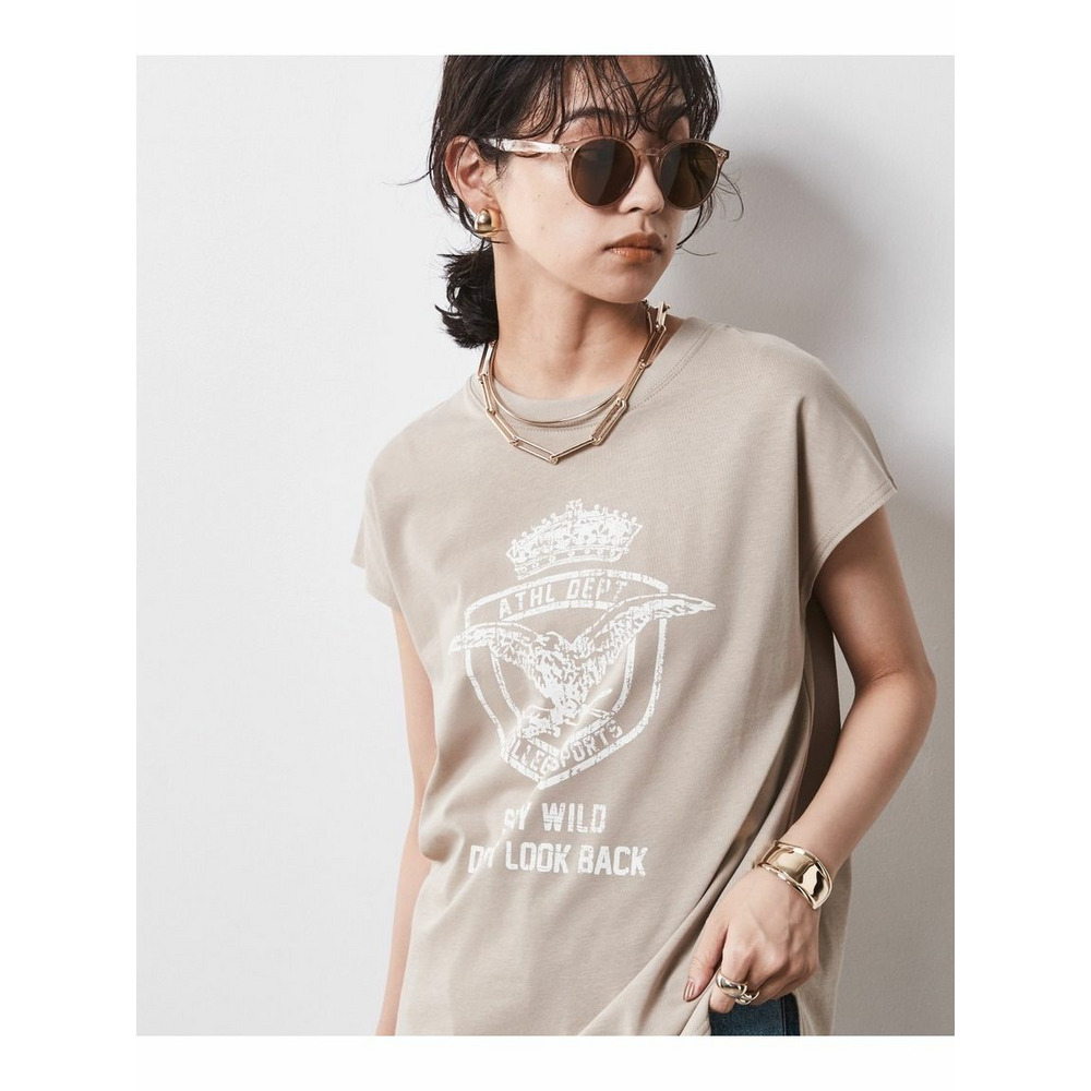 大きいサイズ 綿100％フレンチスリーブロゴプリントＴシャツ（シックスタイル）23