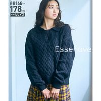 スキッパー襟ケーブル編ニットプルオーバー（トールサイズ）Essenave