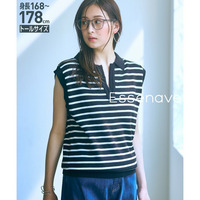 ボーダースキッパー衿ノースリーブニット　高身長　Essenave