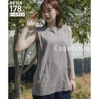 綿100%汗染みしにくいタックノースリーブTシャツ　高身長　Essenave